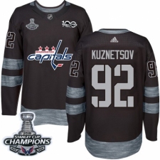 Men's Adidas Washington Capitals #92 Evgeny Kuznetsov Authentic Black 1917-2017 100th Anniversary 2018 Stanley Cup Final Champions NHL Jersey