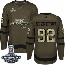 Men's Adidas Washington Capitals #92 Evgeny Kuznetsov Authentic Green Salute to Service 2018 Stanley Cup Final Champions NHL Jersey