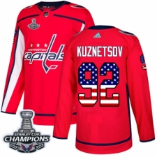 Men's Adidas Washington Capitals #92 Evgeny Kuznetsov Authentic Red USA Flag Fashion 2018 Stanley Cup Final Champions NHL Jersey