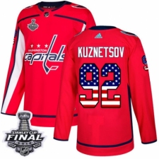 Men's Adidas Washington Capitals #92 Evgeny Kuznetsov Authentic Red USA Flag Fashion 2018 Stanley Cup Final NHL Jersey