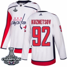 Men's Adidas Washington Capitals #92 Evgeny Kuznetsov Authentic White Away 2018 Stanley Cup Final Champions NHL Jersey