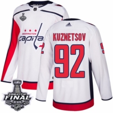 Men's Adidas Washington Capitals #92 Evgeny Kuznetsov Authentic White Away 2018 Stanley Cup Final NHL Jersey