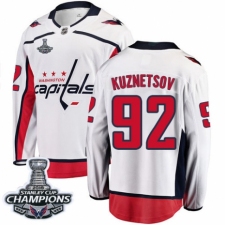 Men's Washington Capitals #92 Evgeny Kuznetsov Fanatics Branded White Away Breakaway 2018 Stanley Cup Final Champions NHL Jersey