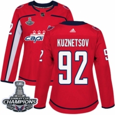 Women's Adidas Washington Capitals #92 Evgeny Kuznetsov Authentic Red Home 2018 Stanley Cup Final Champions NHL Jersey