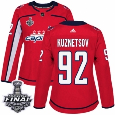 Women's Adidas Washington Capitals #92 Evgeny Kuznetsov Authentic Red Home 2018 Stanley Cup Final NHL Jersey