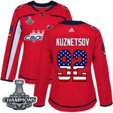 Women's Adidas Washington Capitals #92 Evgeny Kuznetsov Authentic Red USA Flag Fashion 2018 Stanley Cup Final Champions NHL Jersey