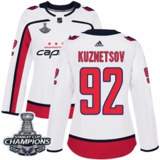 Women's Adidas Washington Capitals #92 Evgeny Kuznetsov Authentic White Away 2018 Stanley Cup Final Champions NHL Jersey
