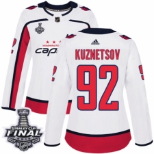 Women's Adidas Washington Capitals #92 Evgeny Kuznetsov Authentic White Away 2018 Stanley Cup Final NHL Jersey
