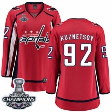 Women's Washington Capitals #92 Evgeny Kuznetsov Fanatics Branded Red Home Breakaway 2018 Stanley Cup Final Champions NHL Jersey