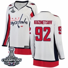 Women's Washington Capitals #92 Evgeny Kuznetsov Fanatics Branded White Away Breakaway 2018 Stanley Cup Final Champions NHL Jersey
