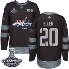 Men's Adidas Washington Capitals #20 Lars Eller Authentic Black 1917-2017 100th Anniversary 2018 Stanley Cup Final Champions NHL Jersey