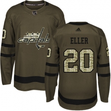 Men's Adidas Washington Capitals #20 Lars Eller Authentic Green Salute to Service NHL Jersey