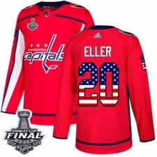 Men's Adidas Washington Capitals #20 Lars Eller Authentic Red USA Flag Fashion 2018 Stanley Cup Final NHL Jersey