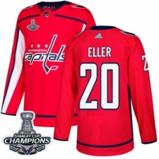 Men's Adidas Washington Capitals #20 Lars Eller Premier Red Home 2018 Stanley Cup Final Champions NHL Jersey