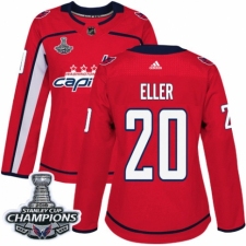 Women's Adidas Washington Capitals #20 Lars Eller Authentic Red Home 2018 Stanley Cup Final Champions NHL Jersey
