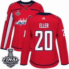Women's Adidas Washington Capitals #20 Lars Eller Authentic Red Home 2018 Stanley Cup Final NHL Jersey