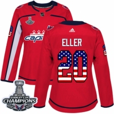 Women's Adidas Washington Capitals #20 Lars Eller Authentic Red USA Flag Fashion 2018 Stanley Cup Final Champions NHL Jersey