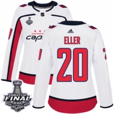 Women's Adidas Washington Capitals #20 Lars Eller Authentic White Away 2018 Stanley Cup Final NHL Jersey
