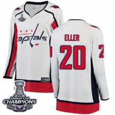 Women's Washington Capitals #20 Lars Eller Fanatics Branded White Away Breakaway 2018 Stanley Cup Final Champions NHL Jersey