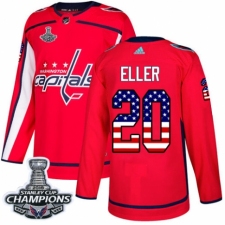 Youth Adidas Washington Capitals #20 Lars Eller Authentic Red USA Flag Fashion 2018 Stanley Cup Final Champions NHL Jersey