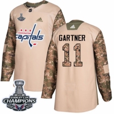 Men's Adidas Washington Capitals #11 Mike Gartner Authentic Camo Veterans Day Practice 2018 Stanley Cup Final Champions NHL Jersey