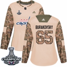 Women's Adidas Washington Capitals #65 Andre Burakovsky Authentic Camo Veterans Day Practice 2018 Stanley Cup Final Champions NHL Jersey