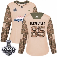 Women's Adidas Washington Capitals #65 Andre Burakovsky Authentic Camo Veterans Day Practice 2018 Stanley Cup Final NHL Jersey