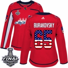 Women's Adidas Washington Capitals #65 Andre Burakovsky Authentic Red USA Flag Fashion 2018 Stanley Cup Final NHL Jersey