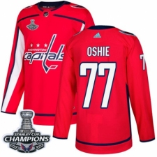 Men's Adidas Washington Capitals #77 T.J. Oshie Authentic Red Home 2018 Stanley Cup Final Champions NHL Jersey