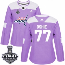 Women's Adidas Washington Capitals #77 T.J. Oshie Authentic Purple Fights Cancer Practice 2018 Stanley Cup Final NHL Jersey