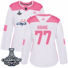 Women's Adidas Washington Capitals #77 T.J. Oshie Authentic White Pink Fashion 2018 Stanley Cup Final Champions NHL Jersey