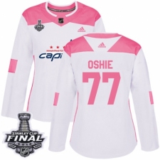 Women's Adidas Washington Capitals #77 T.J. Oshie Authentic White/Pink Fashion 2018 Stanley Cup Final NHL Jersey