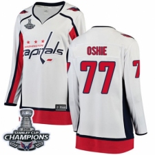 Women's Washington Capitals #77 T.J. Oshie Fanatics Branded White Away Breakaway 2018 Stanley Cup Final Champions NHL Jersey