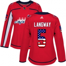 Women's Adidas Washington Capitals #5 Rod Langway Authentic Red USA Flag Fashion NHL Jersey