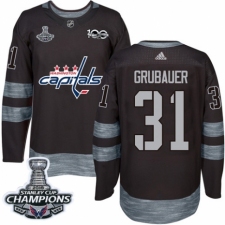 Men's Adidas Washington Capitals #31 Philipp Grubauer Authentic Black 1917-2017 100th Anniversary 2018 Stanley Cup Final Champions NHL Jersey