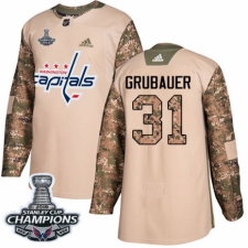 Men's Adidas Washington Capitals #31 Philipp Grubauer Authentic Camo Veterans Day Practice 2018 Stanley Cup Final Champions NHL Jersey
