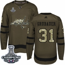 Men's Adidas Washington Capitals #31 Philipp Grubauer Authentic Green Salute to Service 2018 Stanley Cup Final Champions NHL Jersey