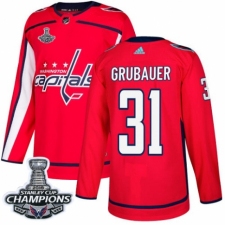 Men's Adidas Washington Capitals #31 Philipp Grubauer Authentic Red Home 2018 Stanley Cup Final Champions NHL Jersey