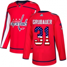 Men's Adidas Washington Capitals #31 Philipp Grubauer Authentic Red USA Flag Fashion NHL Jersey
