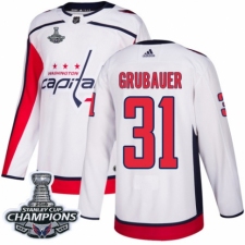 Men's Adidas Washington Capitals #31 Philipp Grubauer Authentic White Away 2018 Stanley Cup Final Champions NHL Jersey