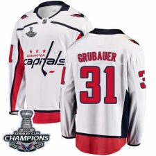 Men's Washington Capitals #31 Philipp Grubauer Fanatics Branded White Away Breakaway 2018 Stanley Cup Final Champions NHL Jersey