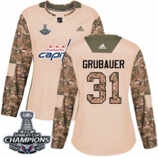 Women's Adidas Washington Capitals #31 Philipp Grubauer Authentic Camo Veterans Day Practice 2018 Stanley Cup Final Champions NHL Jersey