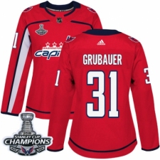 Women's Adidas Washington Capitals #31 Philipp Grubauer Authentic Red Home 2018 Stanley Cup Final Champions NHL Jersey