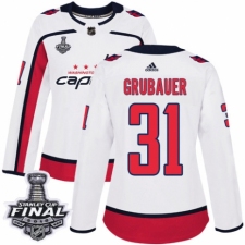 Women's Adidas Washington Capitals #31 Philipp Grubauer Authentic White Away 2018 Stanley Cup Final NHL Jersey