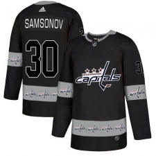 Men's Adidas Washington Capitals #30 Ilya Samsonov Authentic Black Team Logo Fashion NHL Jersey