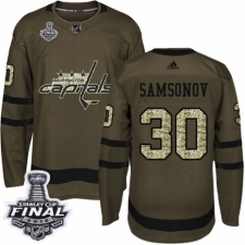 Men's Adidas Washington Capitals #30 Ilya Samsonov Authentic Green Salute to Service 2018 Stanley Cup Final NHL Jersey