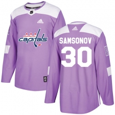 Men's Adidas Washington Capitals #30 Ilya Samsonov Authentic Purple Fights Cancer Practice NHL Jersey