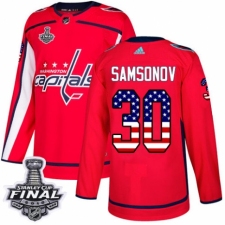 Men's Adidas Washington Capitals #30 Ilya Samsonov Authentic Red USA Flag Fashion 2018 Stanley Cup Final NHL Jersey