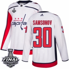 Men's Adidas Washington Capitals #30 Ilya Samsonov Authentic White Away 2018 Stanley Cup Final NHL Jersey
