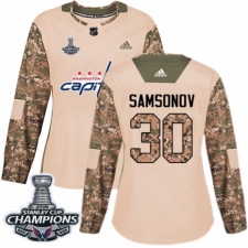 Women's Adidas Washington Capitals #30 Ilya Samsonov Authentic Camo Veterans Day Practice 2018 Stanley Cup Final Champions NHL Jersey